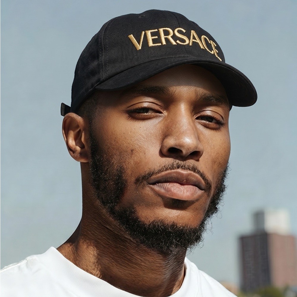 New Authentic Versace Metallic Logo Baseball Black and Gold Cap 🧢 SIZE 58